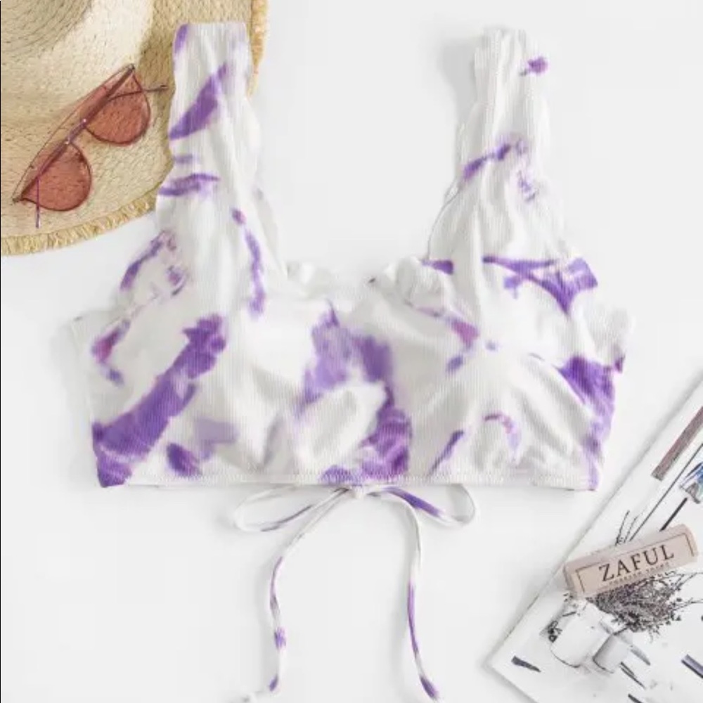 Ribbed Scalloped Tie Dye Bikini Top